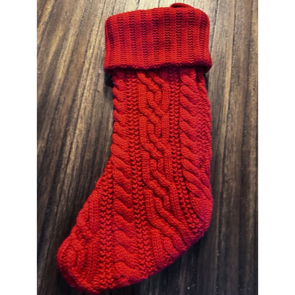 Red Fishermans Sweater Cable Knit Christmas Stocking Farmhouse wonderland